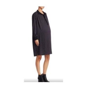 HATCH Long Sleeve Collared Short Maternity Dress Dark Navy Print 2/ Medium